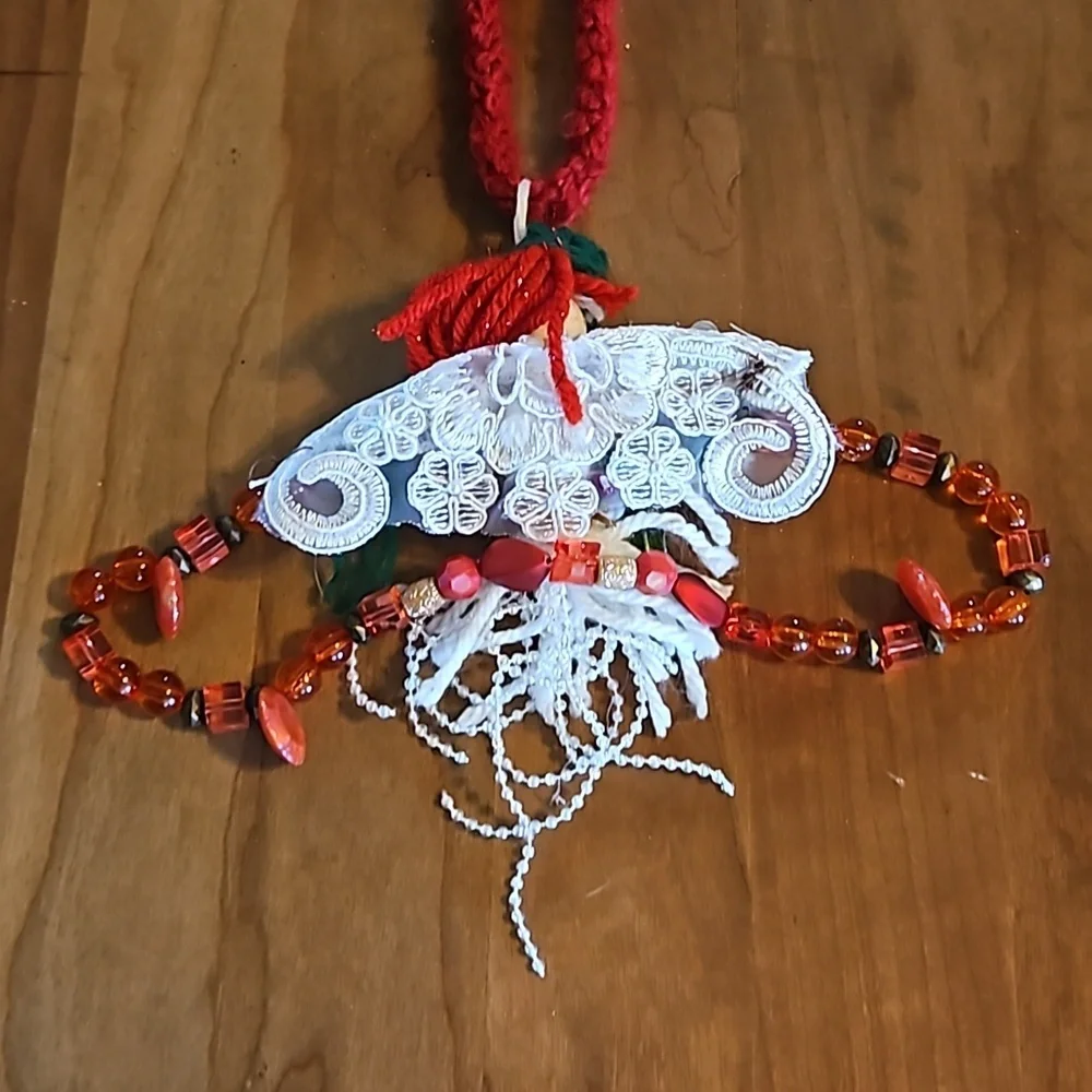 Hand Crafted Crochet Angel Handmade Christmas ornament Upcycled beads white gift - Picture 9 of 17